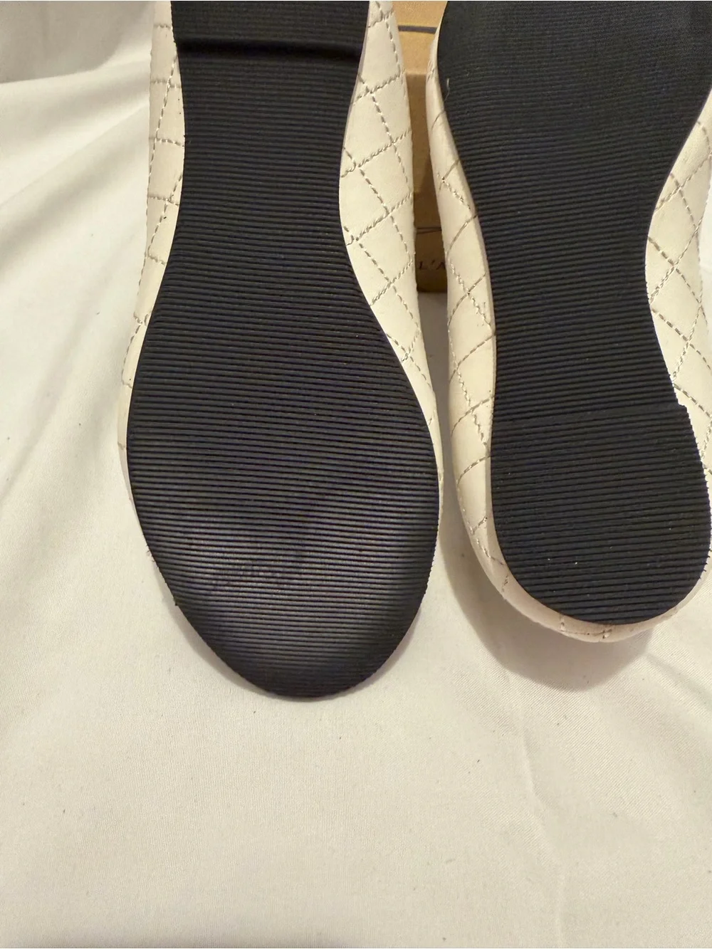 NWT L'Amour White Quilted Black Cap Toe Bow Ballet Flats Girls Size 12